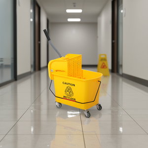 Cubo de fregado amarillo con escurridor de 21-25L, cubo de limpieza de plástico duradero para un fácil mantenimiento de pisos - Product Image 2