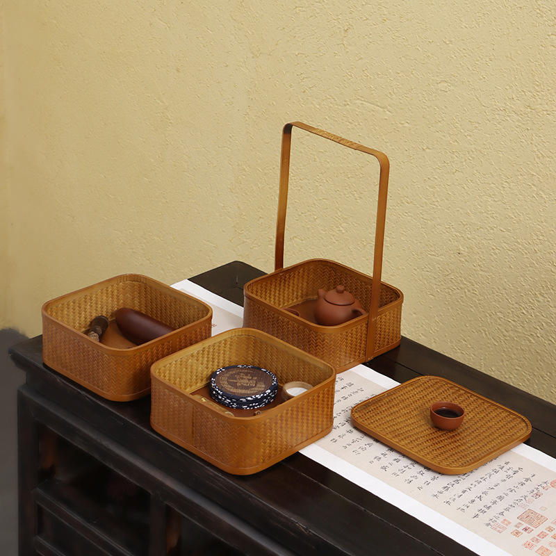 ヴィンテージ手作り竹編みバスケット - 環境に優しい収納バスケット