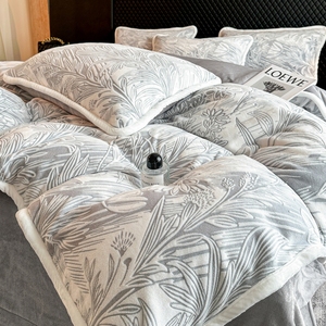 <span class=keywords><strong>Set</strong></span> di Biancheria da Letto in Velluto Goffrato, 4 Pezzi, Spesso e Caldo, Lavabile in Lavatrice, Grigio - Product Image 3