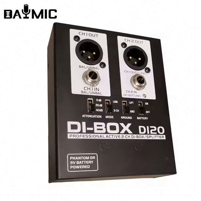 Factory OEM Professional Direct Box Active 2 Channel Splitter DI BOX with 2 XLR Outputs