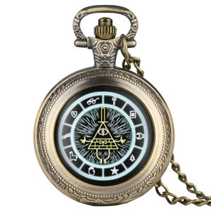 Bill Cipher Wheel Steampunk Jewelry Collier en bronze Montre de poche pour homme avec chaîne - Product Image 1