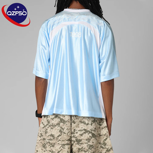 QZFSO Custom Men Satin Silk-like Football Shirt Raglan Sleeve Mesh Oversized Casual V-neck Tee Vintage Blokecore Soccer Jersey - Product Image 2
