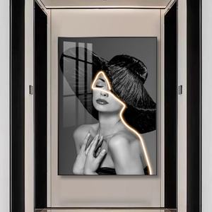 Cuadro de Porcelana de Cristal con Retrato de Mujer de Diseño Personalizado, Arte de Pared para Sala de Estar, Venta al por Mayor de Fábrica, Soporte de Lienzo - Product Image 2