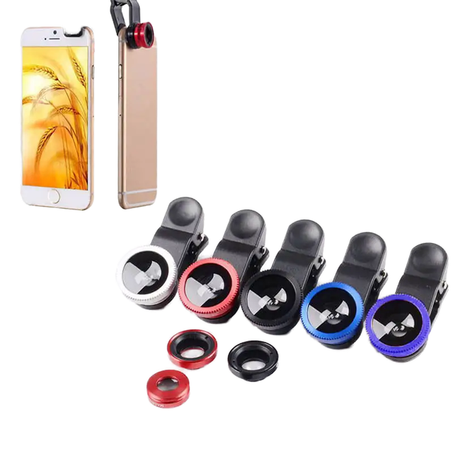 Universal 3-in-1 Fish Eye Lens Kit Wide Angle 180 Degree Macro Camera Lens with AF Focus Mode Compatible with Mobile Phones