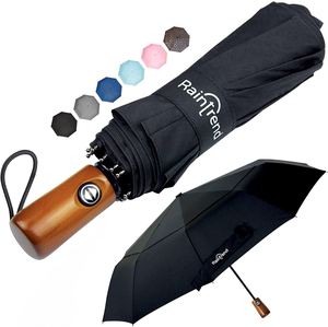 Nouveau parapluie de luxe noir grand format coupe-vent à double couche pour homme ou femme avec poignée en bois surdimensionnée pour la pluie - Product Image 2