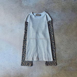 <b>Patchwork</b> Leopard Design Waffle Knit Long Sleeve High Quality Street Wear Custom Cotton Slim Waffle Thermal Long Sleeve <b>Shirt</b> - Product Image 1