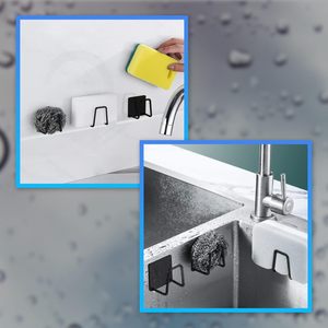 Support mural adhésif en acier inoxydable robuste pour évier, avec crochets pour brosse, savon et éponge, pour cuisine et salle de bain - Product Image 6