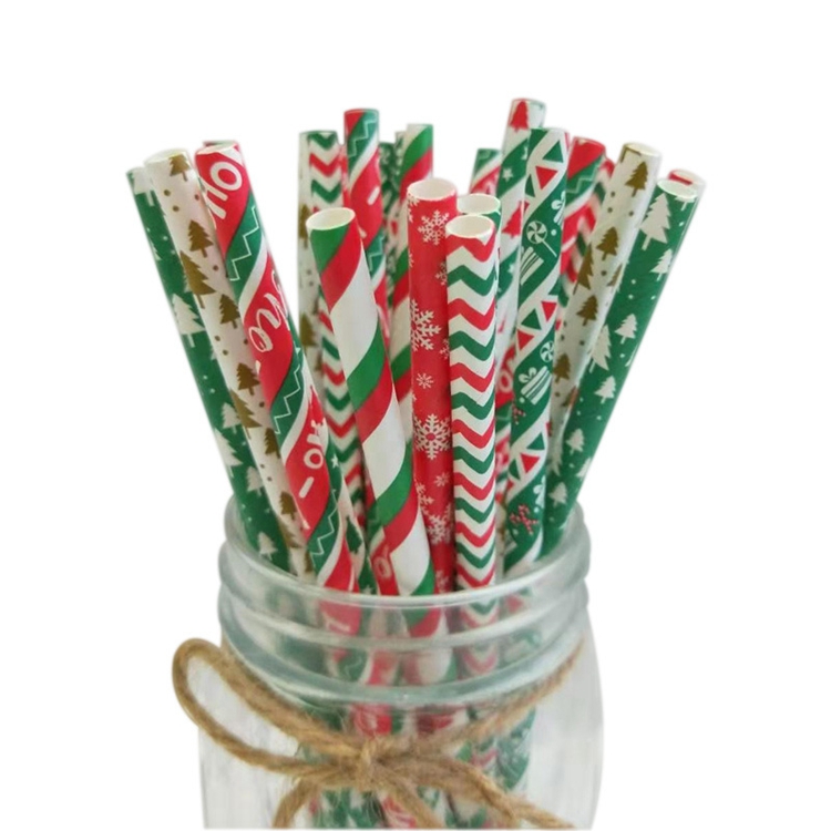 Hstyle 7.75 Inches Stripe Paper Straws Red/Green/Dot/Snow 25PCS/Pack Christmas Paper Straws Thanksgiving Christmas Holiday Gift