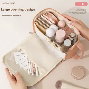 Bolsa de Aseo Portátil de Poliéster con Cierre, Abertura Grande, para Viajes, Almacenamiento de Maquillaje, Cosméticos y Brochas - Product Image 2