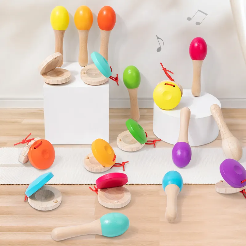 Commercio all'ingrosso personalizzato Shaker martello di sabbia giocattolo per bambini mini strumento musicale bambino sonagli maracas di legno