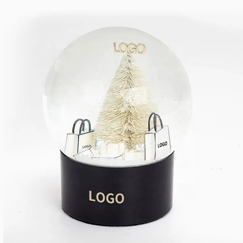 Bola de nieve de Navidad personalizada regalos plástico ABS Base árbol de Navidad decoración globo de nieve