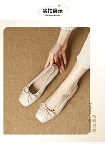 Ballerines de style français couleur champagne pour femmes avec nœud à découpe basse, ballerines de style français avec nœud couleur argent - Product Image 6