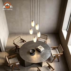 Lampadario Moderno Minimalista a 6 Luci <span class=keywords><strong>in</strong></span> <span class=keywords><strong>Vetro</strong></span>, Lampada a Sospensione Creativa <span class=keywords><strong>in</strong></span> <span class=keywords><strong>Vetro</strong></span> Opalino Bianco per Sala da Pranzo e Camera da Letto - Product Image 3