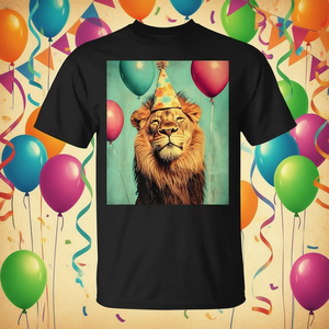 Camiseta con estampado artístico retro de león, globos y sombrero para fiesta de cumpleaños - Product Image 3