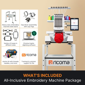 Máquina de Bordar <span class=keywords><strong>Ricoma</strong></span> <span class=keywords><strong>EM</strong></span>-<span class=keywords><strong>1010</strong></span> de Una Cabeza y Múltiples Agujas para Principiantes con Soporte de Bordado de Acero y Accesorios para Gorras - Product Image 2