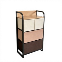 Table de chevet de style nordique avec 4 tiroirs en tissu, commode de rangement, cadre métallique incurvé, table de nuit avec plateau en bois pour la maison, le bureau ou la chambre