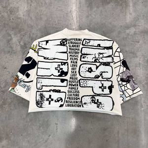 Camiseta OEM personalizada unisex con estampado gráfico, bajo sin rematar, hombros caídos, oversize, cuello redondo, corte cropped, estilo boxy, de tejido grueso - Product Image 2