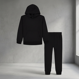 <b>Boys</b> <b>Black</b> Hooded Printed Polyester/Cotton <b>Tracksuit</b> Regular Fit Casual Solid Color Drawstring Pants Side Pockets - Product Image 4