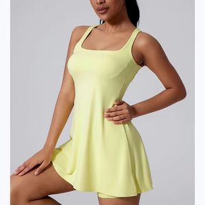 Mujeres sin mangas belleza vestido trasero bolsillo pantalones cortos Fitness gimnasio Yoga Golf baile tenis vestido Barboteuses Femmes Combinaison - Product Image 2