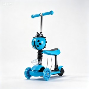 Trottinette à 3 roues convertible et portable, motif dégradé glycine et silhouette d'oiseau, montage facile, pour usage quotidien, facile à transporter - Product Image 2