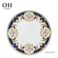 Assiettes de présentation de luxe minimalistes bleues en relief, certifiées CE, personnalisables, en porcelaine fine écologique, pour mariages – Vente chaude