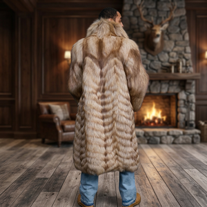 Parka pour homme de haute qualité, luxueuse, longue, en fourrure de renard naturelle, avec manches en fourrure, extra longue, imperméable, longueur au sol - Product Image 2