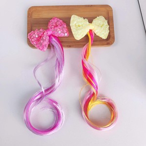 Pince à <span class=keywords><strong>cheveux</strong></span> bouclée avec nœud papillon-Extensions de <span class=keywords><strong>cheveux</strong></span> bouclés colorés Pinces à <span class=keywords><strong>cheveux</strong></span> avec nœud perruque pour enfants Queues de cheval Filles Pince à perruque épaisse - Product Image 2