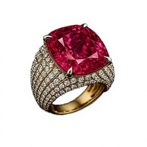 Anillo de Lujo con Rubí Natural, Chapado en Oro de 14K/Platino/Oro Rosa, Corte Cojín, Banda Eterna, Regalo de Compromiso, Boda o Aniversario - Product Image 2