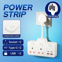 Adaptateur de prise cubique britannique 3 broches, 1 vers 3 voies avec USB-C et 2 USB-A, 13A 250V, en cuivre pur, ignifuge