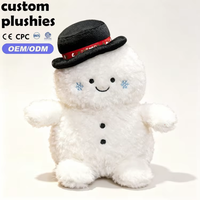 Maßgefertigter Superweicher Flauschiger Schneemann-Plüsch mit Schwarzem Zylinderhut & Schneeflocken-Stickerei für Feiertagsgeschenke