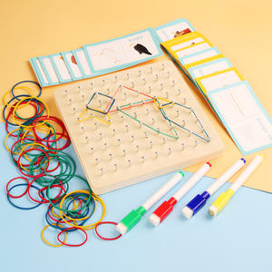 لوحة خشبية كبيرة للأظافر مع أشكال هندسية وخطوط للرسم ومطابقة الأشكال، ألعاب تعليمية للأطفال، مواد مونتيسوري - Product Image 2