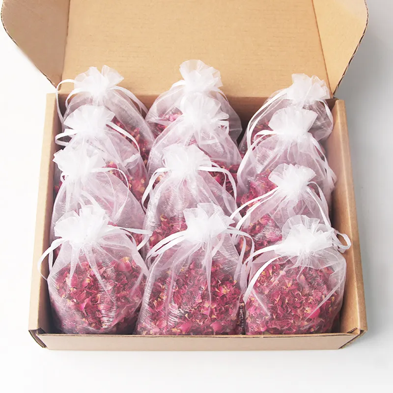2024 Hotsale Confete de Casamento Flores secas reais Confete Natural Biodegradável Pétalas de Rosa com saco de organza