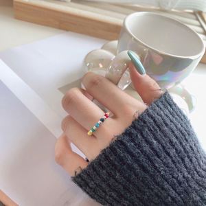 Dylam Unique Fashion Design Rainbow Colorful Women Beaded Rhodium 925 Sterling Silver Trendy Daily Wear <b>Adjustable</b> <b>Rings</b> - Product Image 3