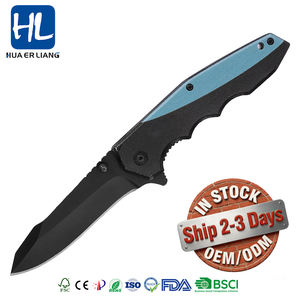 Couteau de poche pliable tactique de survie pour le camping, lame noircie, manche en aluminium HL Profession - Product Image 1