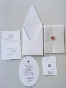 Suite <span class=keywords><strong>d</strong></span>'invitations de mariage de luxe gaufrées à motifs floraux avec enveloppe en vélin, sceau de cire, impression typographique artisanale, cartes <span class=keywords><strong>d</strong></span>'<span class=keywords><strong>invitation</strong></span> élégantes et intemporelles - Product Image 5