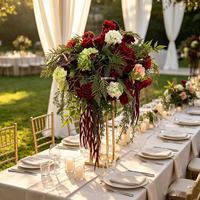 Vente en gros de centre de table vert bordeaux pour table des mariés, boule de fleurs artificielles de haute qualité pour décorations de fête, événement et mariage