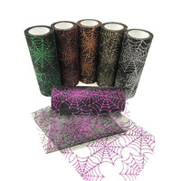 6in X 10y Dekorasi Halloween Seram Gulungan Jaring Laba-laba Kain Tulle Berkilau Dekorasi Latar Belakang