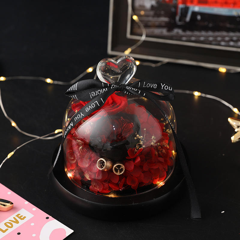 Love glass cover with light two red flowers