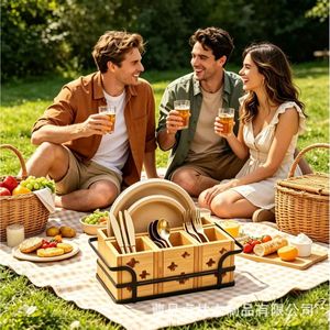 Cross-border wooden cutlery <b>box</b>, solid wood hollow <b>storage</b> <b>box</b> with <b>drawers</b>, wooden kitchenware organizer. - Product Image 3
