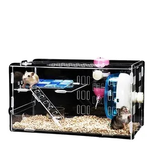 Güvenli ve çevre dostu akrilik malzeme mini hamster kafes küçük hamster yuva şeffaf üreme kafesi sessiz rulo