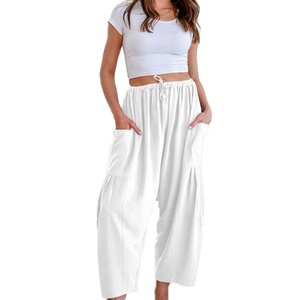 Pantalones Anchos Casuales de Otoño e Invierno para Mujer, Personalizados OEM, Cómodos, Holgados, con Cintura Elástica, Color Sólido, con Bolsillos, Básicos - Product Image 3