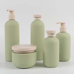 Bouteilles souples en plastique HDPE à toucher doux 250ml 300ml pour cosmétiques, shampoings et après-shampoings verts, flacons vides avec bouchon pompe - Product Image 1
