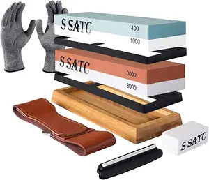 حجر لسن السكين SATC سن جريت من المطاط مانع للانزلاق قاعدة خشبية حجر جلد مسطح أربع جوانب قوية 400/100
