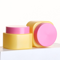 Pot en verre carré jaune pastel de 30 g avec couvercle rose, pour crème cosmétique, gommage corporel, emballage pour cheveux