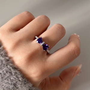 Purple Colorful Fancy Heart Baggette Luster 5A CZ Rhodium Plated 925 <strong>Sterling</strong> <strong>Silver</strong> <strong>Ring</strong> <strong>Set</strong> Fine Jewelry for Girl Party Gift - Product Image 6