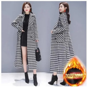 Women's Long Plaid Wool Coat Thickened Slim Fit Elegant Houndstooth Fashion Winter Outerwear - Product Image 2