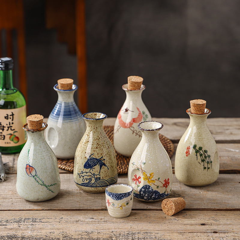 Japanese Ceramic Sake Bottle Vintage Ceramic Liquor Flagon