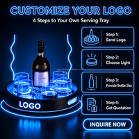 Plateau de service lumineux LED personnalisé pour bar, discothèque, lounge, fête, avec porte-bouteille de whisky et de liqueur en verre rond