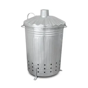 Large 90 Litre Galvanized Garden Waste Incinerator With Cover Waste Garden Incinerators