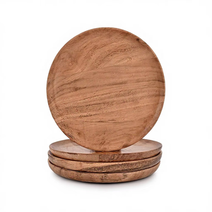 Ensemble de 4 plateaux ronds en bois d'acacia Lumina, table d'appoint ottomane, planche à charcuterie ou plateau à fromage pour le salon, 8 pouces x 0,75 pouces - Product Image 1